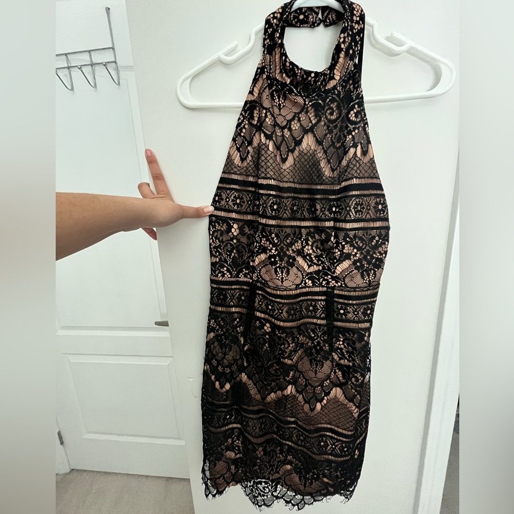 High neck lace dress.